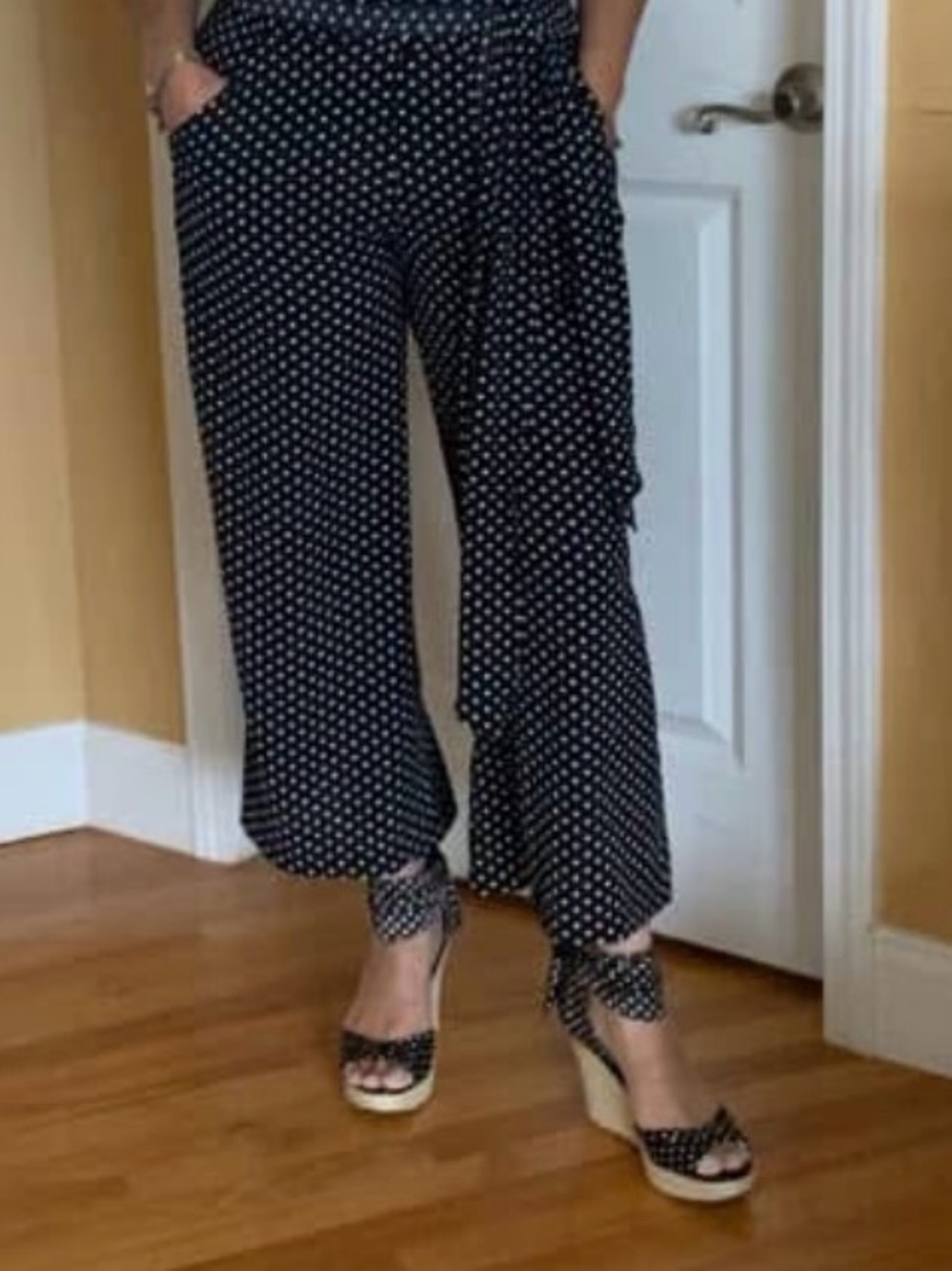 Max Edition Black Wide-Leg capris with White Polka Dots